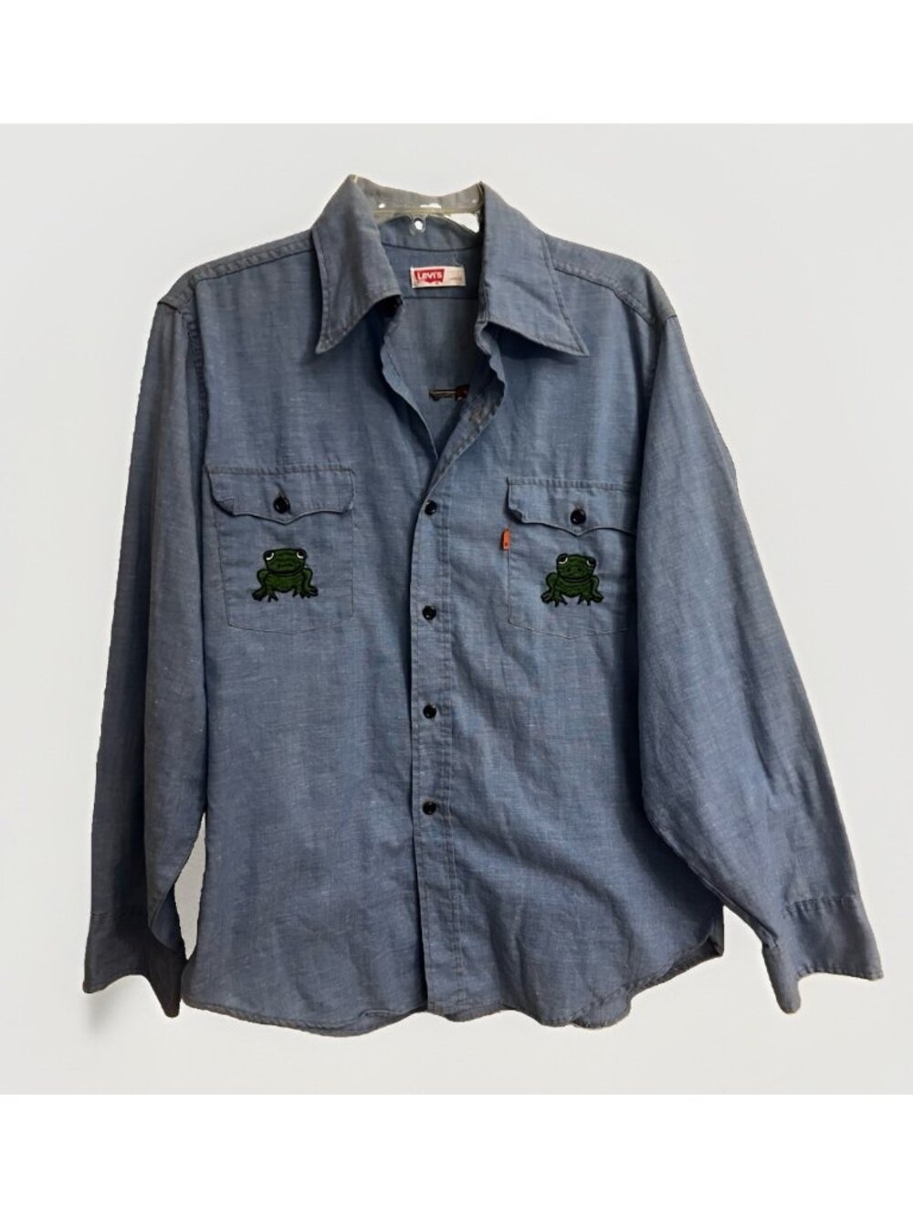Vtg Levi’s Embroidered Chambray Button Up Shirt Orange Tab Denim 70s L.   Ee